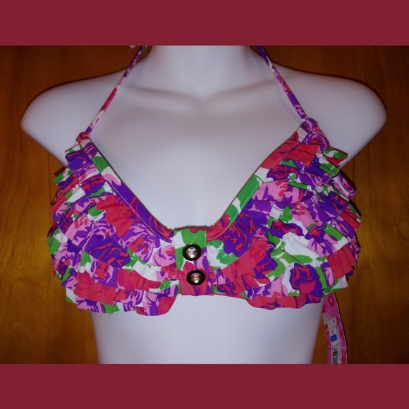 Xhilaration Other - NWT🔥 Floral Pink Red Purple Target Xhilaration ruffled bandeau bikini top